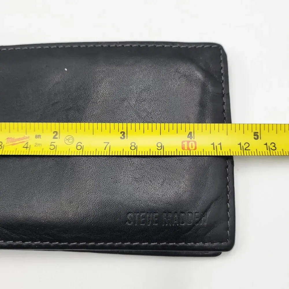 Steve Madden Black Genuine Leather Classic Bifold Men's Wallet Stitched Detail